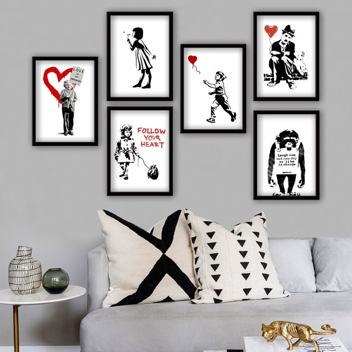 Wallity Conjunto de 6 Pinturas Decorativas enmarcadas en MDF Wallity Conjunto de 6 Pinturas Decorativas enmarcadas en MDF